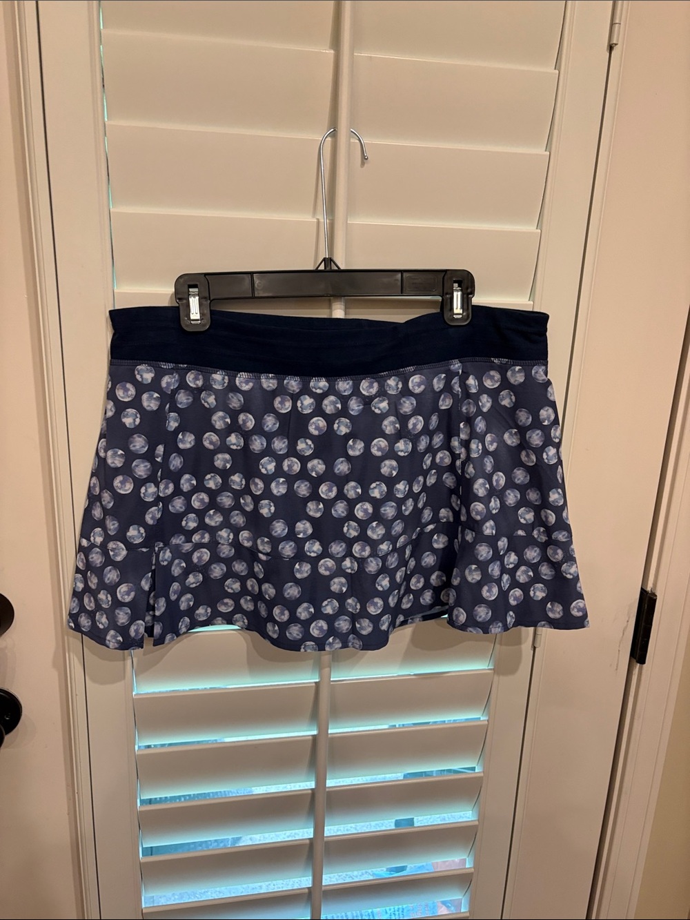 Tasc Navy Polka-Print Circle Skirt with Stretch Waistband and built in Shorts